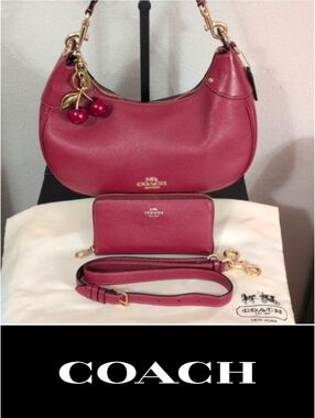 Coach Mara Hobo Shoulder Bag And Wallet Set In Cherry Pebble Leather W/ Dustbag